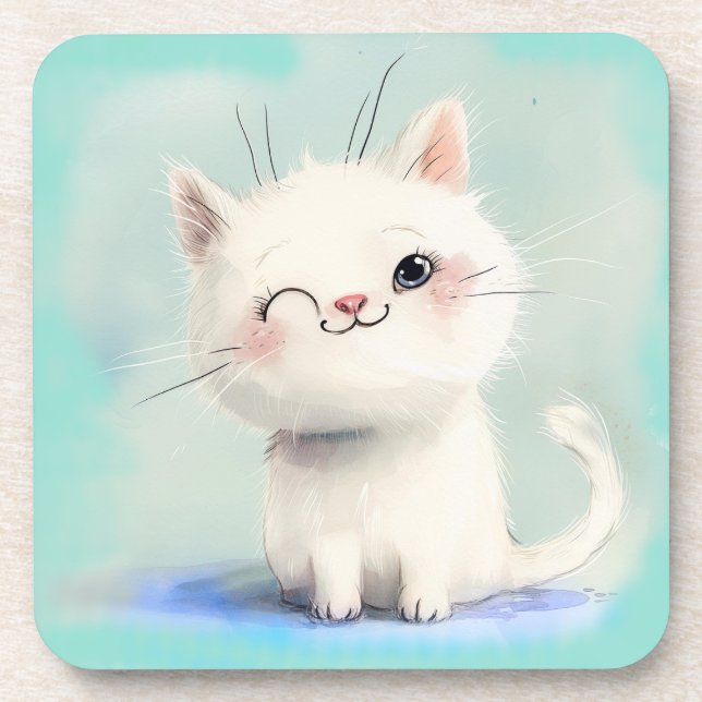 Posavasos Gatito blanco lindo (Frente)