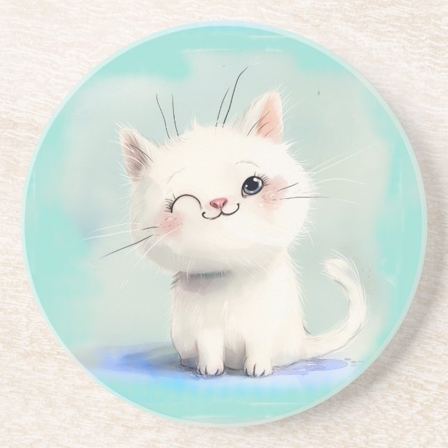 Posavasos Gatito blanco lindo (Frente)