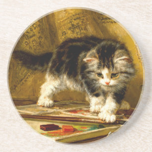 Posavasos Gatito con pintura y brochas