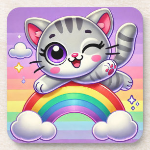 Posavasos Gatito de dibujos animados adorable saltando