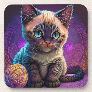Posavasos Gatito Joven De Ojos Azules Con Bola De Hilo