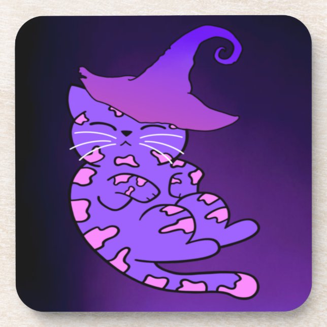 Posavasos Gatito morado con Gorra de brujas (Frente)