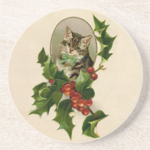 Posavasos Gatito Victoriano de Navidad en Tabby Antiguo de A