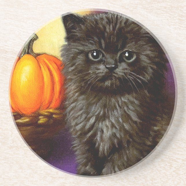 Posavasos Gatito vintage de Halloween (Frente)