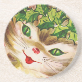 Posavasos gatito vintage de Navidad