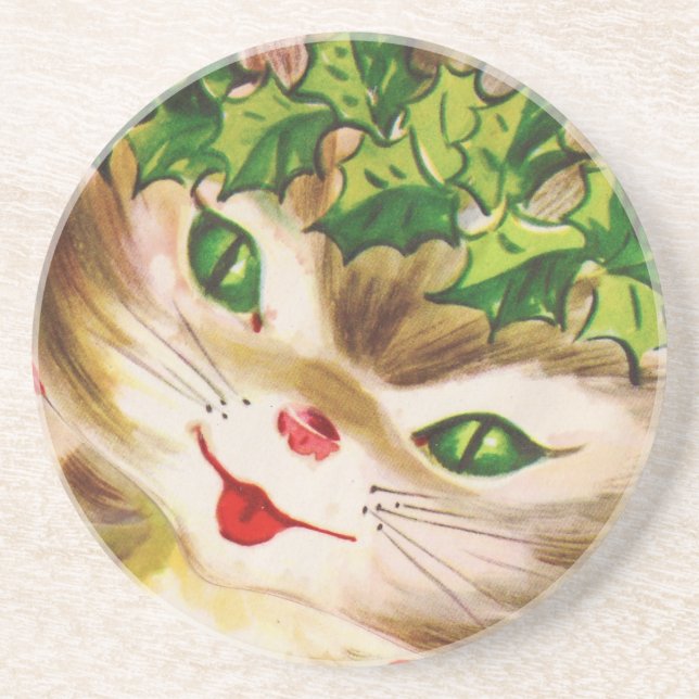 Posavasos gatito vintage de Navidad (Frente)