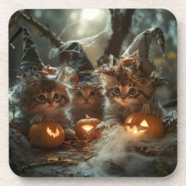 Posavasos Gatitos adorables de Halloween con calabazas
