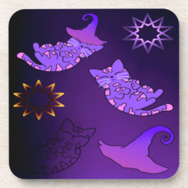 Posavasos Gatitos morados con Gorras de brujas y estrellas