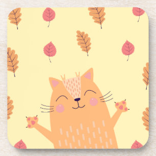 Posavasos Gato anaranjado jengibre adorable jugando en hojas