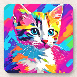 Posavasos Gato Arcoíris: Retrato Vívido