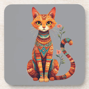 Posavasos Gato artístico lindo con rama floral