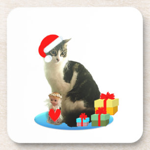 Posavasos gato atigrado de Navidad y pequeño ángel adorable