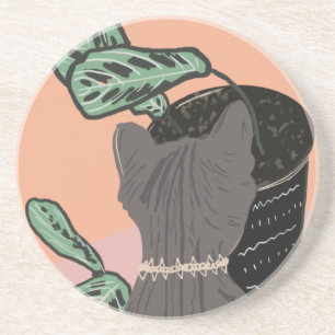 Posavasos Gato atigrado gris plantas de dos tonos