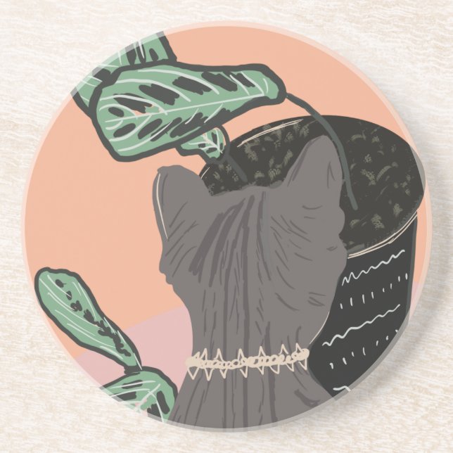 Posavasos Gato atigrado gris plantas de dos tonos  (Frente)