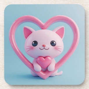 Posavasos Gato Blanco Adorable con Corazón Diseño de Amor Ga