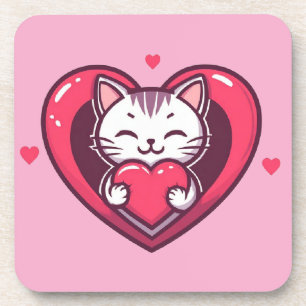 Posavasos Gato Blanco Adorable con Corazón Diseño de Amor Ga