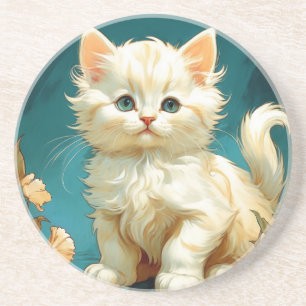 Posavasos Gato blanco Alphonse Mucha Art Nouveau