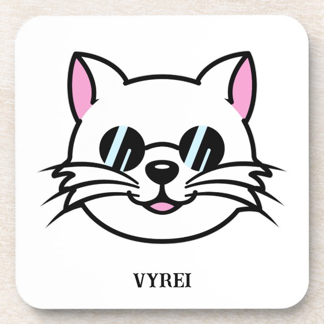 Posavasos Gato blanco con gafas negras / gafas de sol (Frente)