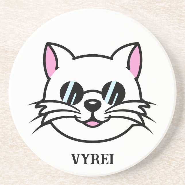 Posavasos Gato blanco con gafas negras / gafas de sol (Frente)