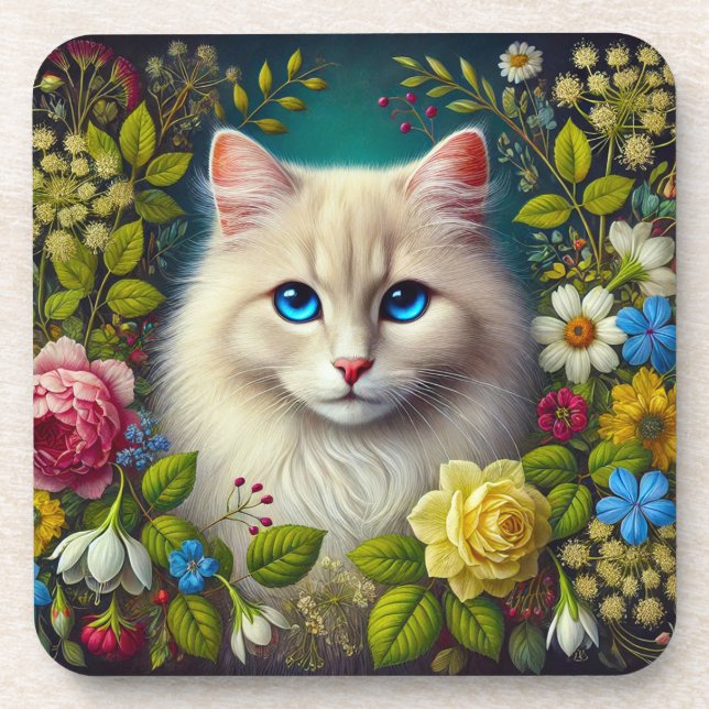 Posavasos Gato Blanco Con Ojos Azules (Frente)
