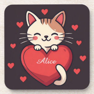 Posavasos Gato blanco lindo con diseño de amor gatito Kawaii