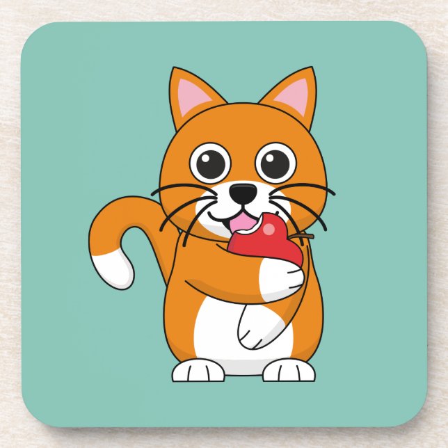 Posavasos Gato blanco Naranja lindo comiendo Personalizado d (Frente)