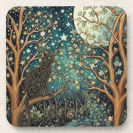 Posavasos Gato boho cielo nocturno estrellado bosque