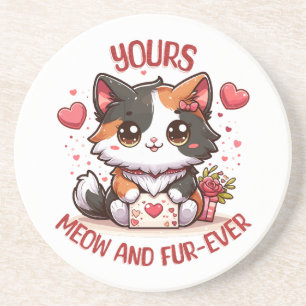 Posavasos Gato Calico Adorable Día de San Valentín 