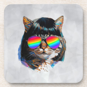 Posavasos Gato con peluca y gafas de sol (Pintura #5)