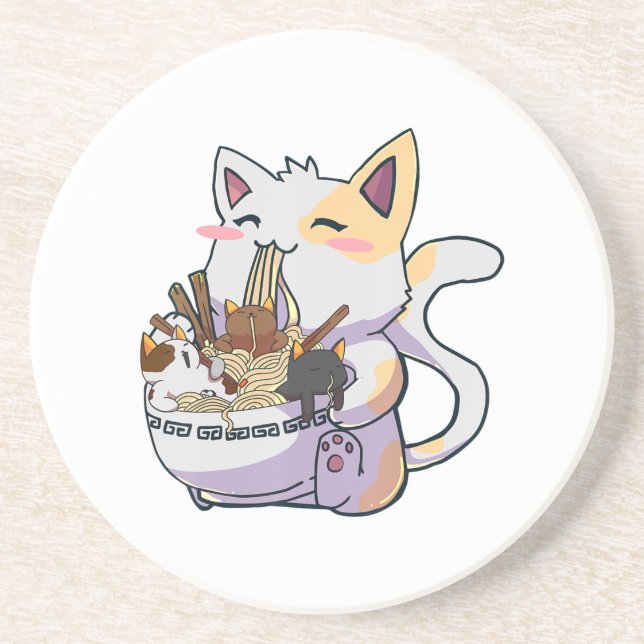 Posavasos Gato Cute Neko con fideos Ramen Bowl Anime Japón (Frente)