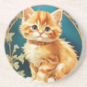 Posavasos Gato de Alphonse Mucha Art Nouveau