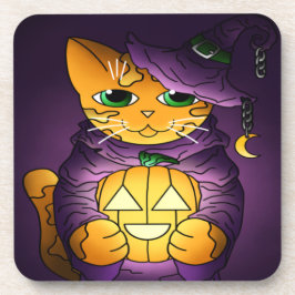 Posavasos Gato de bruja morado de Halloween