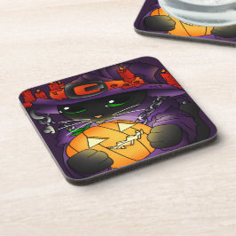 Posavasos Gato de bruja negra de la calabaza de Halloween