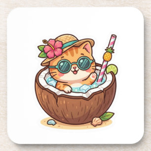 Posavasos Gato de Coco Kawaii Lentes de Sol BSticker de Vera