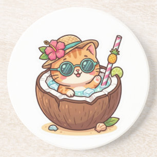 Posavasos Gato de coco kawaii lentes de sol BSticker de vera