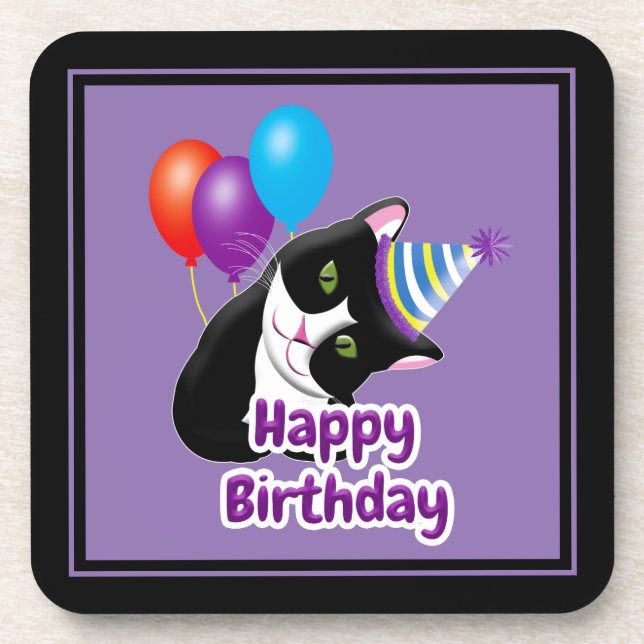 Posavasos Gato de cumpleaños feliz (Frente)