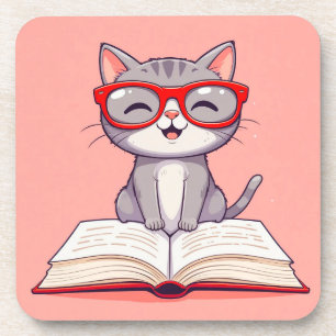 Posavasos Gato de dibujos animados lindo que lleva gafas