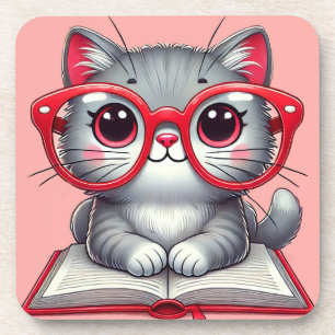 Posavasos Gato de dibujos animados lindo que lleva gafas