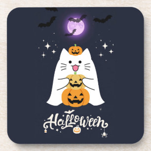 Posavasos Gato de Halloween a la luz de la luna: Noche espel
