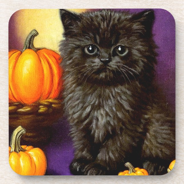 Posavasos Gato de Halloween Vintage (Frente)