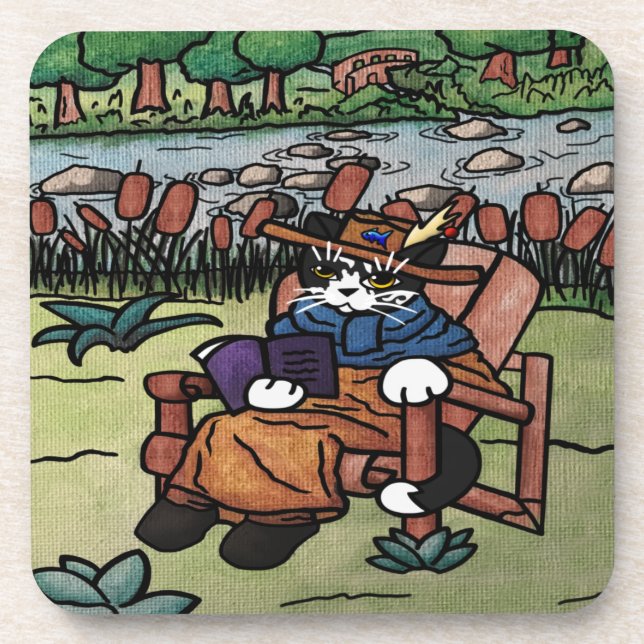 Posavasos Gato de jardín de lectura al aire libre (Frente)