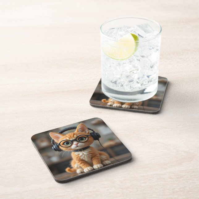 Posavasos Gato de jengibre juguetón (Lado Derecho)