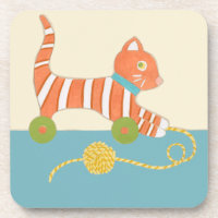 Gato de juguete a rayas con bola de cuerda