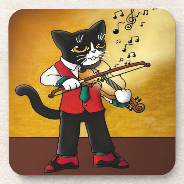 Posavasos Gato de música violín (Frente)
