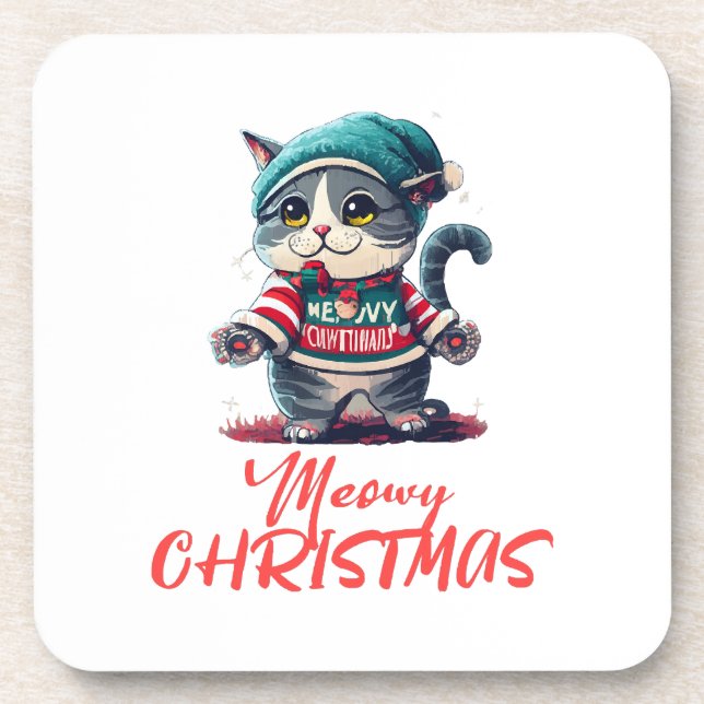 Posavasos Gato de Navidad  (Frente)