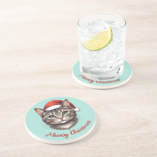 Posavasos Gato de Navidad Lindo Personalizado con Sombrero d