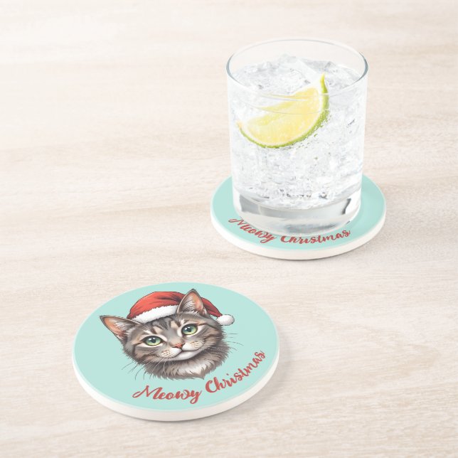 Posavasos Gato de Navidad Lindo Personalizado con Sombrero d (Lado)