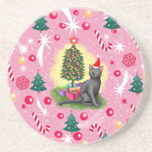 Posavasos Gato de Navidades rosados