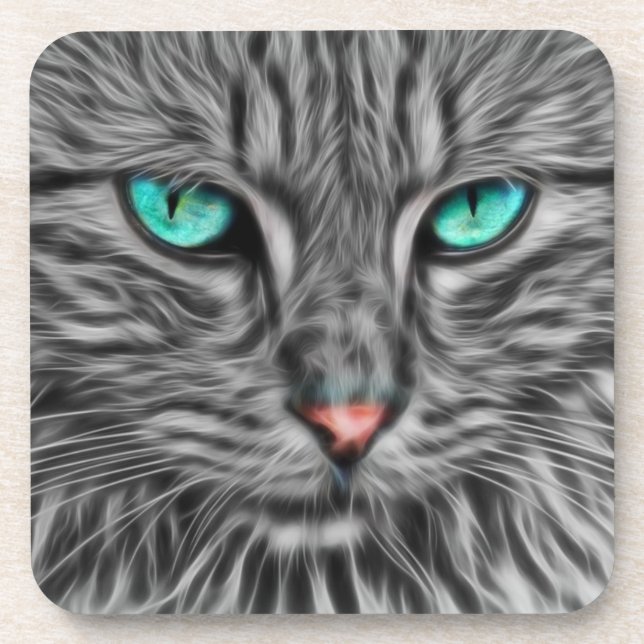 Posavasos Gato de ojos azul fractal (Frente)
