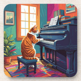 Posavasos Gato de Tabby jugando al piano